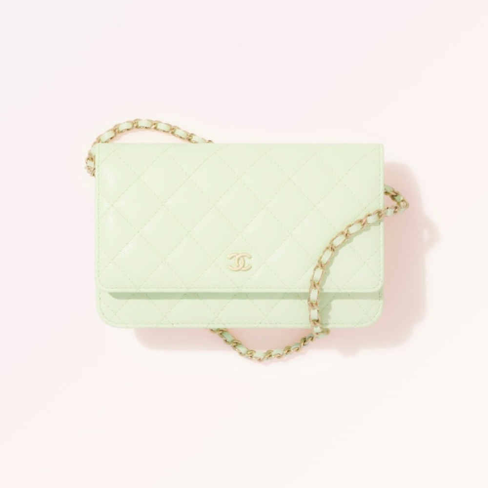 Chanel 22C Mint Green Quilted Wallet On Chain Bag - Picture 2 of 12
